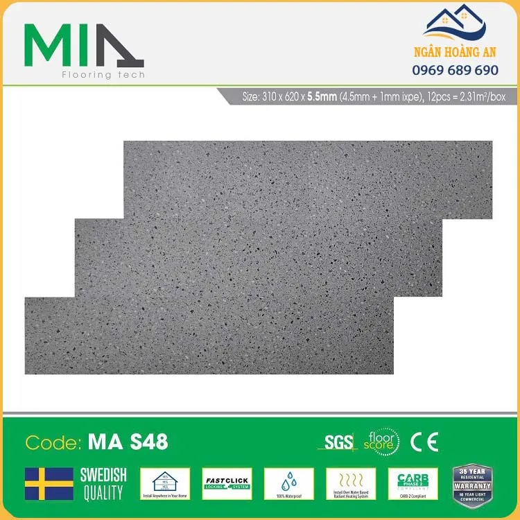 Sàn Nhựa Vinyl Hèm Khóa Đế Cao Su MIA MA S48 Dày 5.5mm